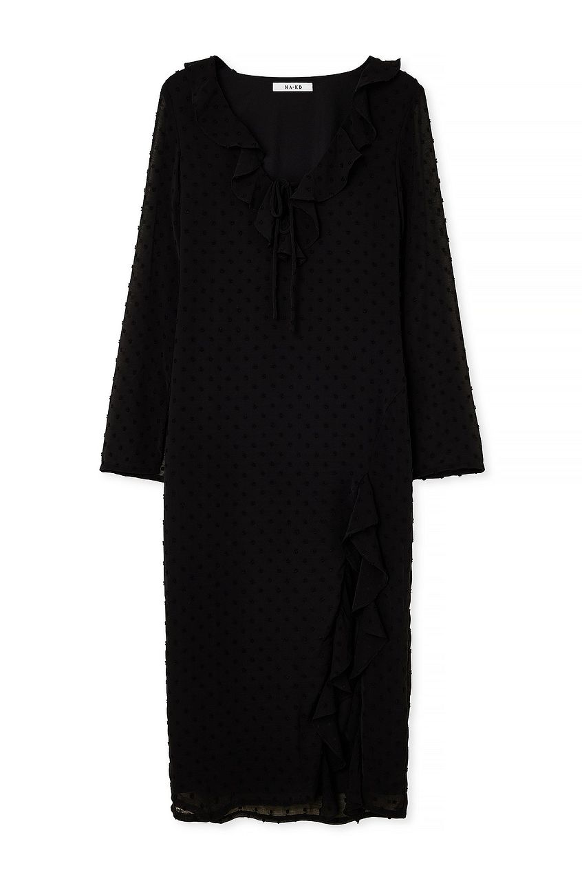 V-Neck Frill Midi Dress