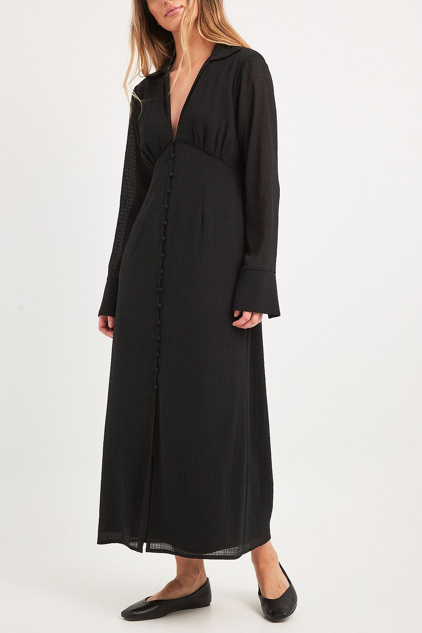 V-Neck Front Buttoned Midi Dress