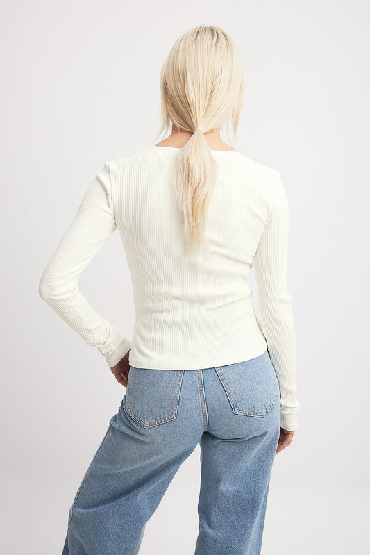 V-Neck Ribbed Long Sleeve Top