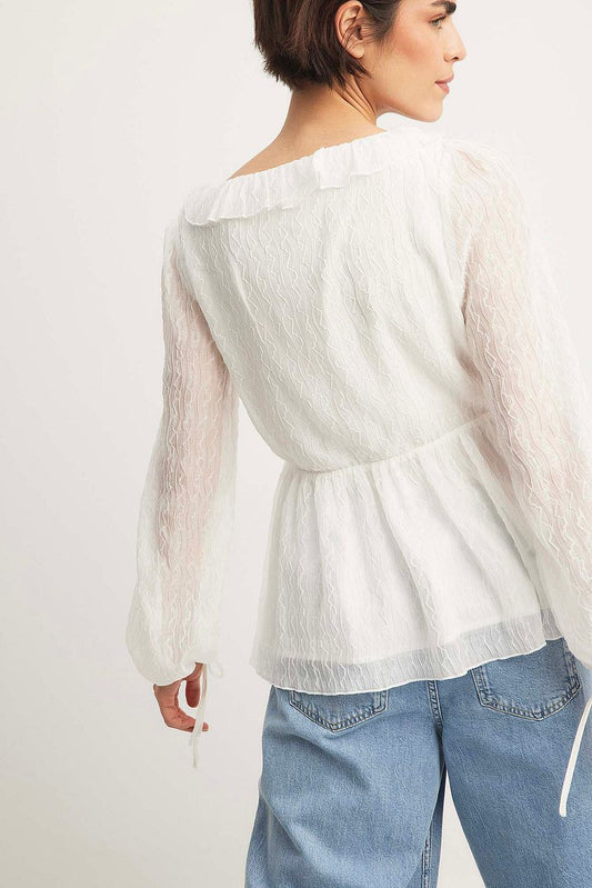 V-Neck Ruffle Detail Chiffon Blouse
