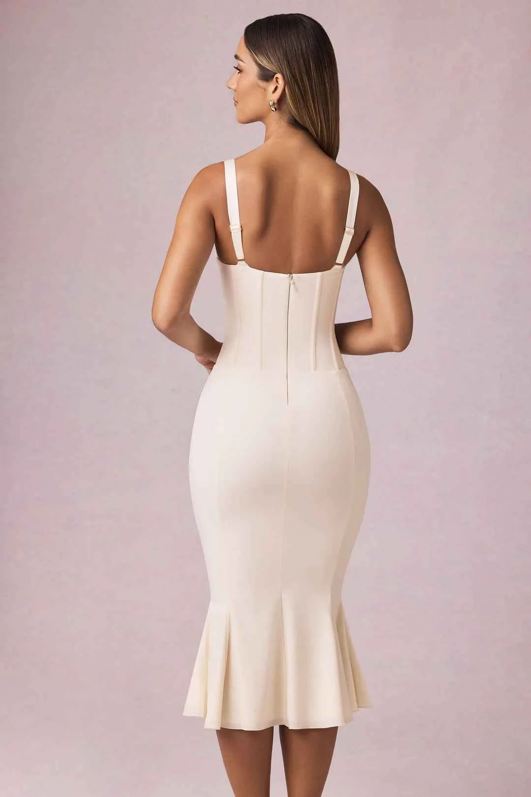 OhPolly - Layered Bra-Detail Fishtail Midaxi Dress in Ivory