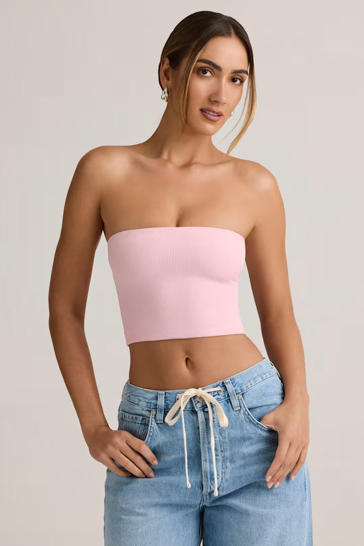 Ohpolly - Modal Strapless Crop Top in Baby Pink
