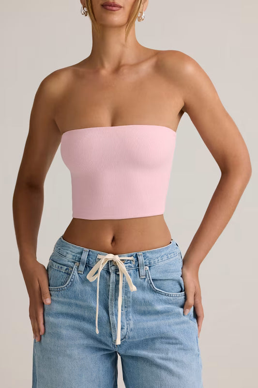 Ohpolly - Modal Strapless Crop Top in Baby Pink