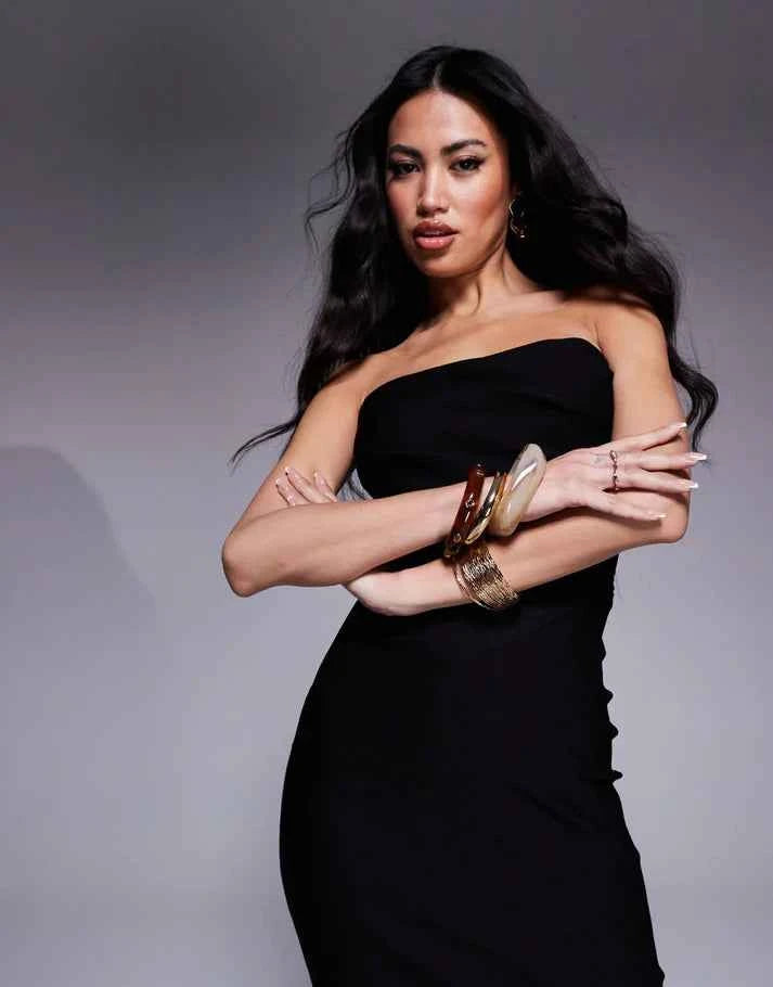 Vesper bengaline drape waist bandeau maxi dress in black