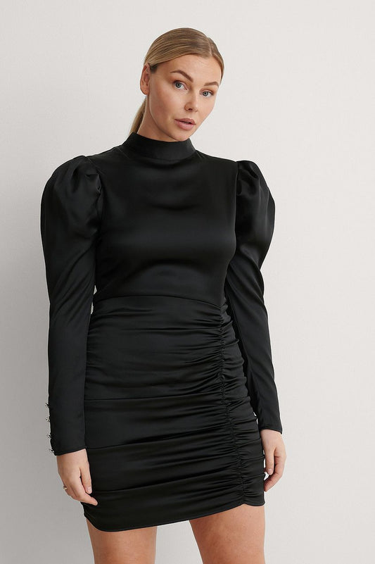 Draped Puffy Sleeve Dress