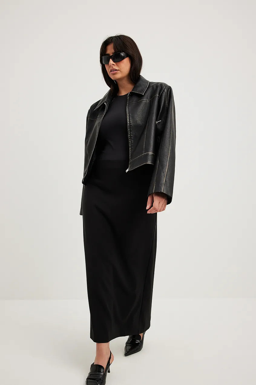 Washed Out Detailed Pu Jacket
