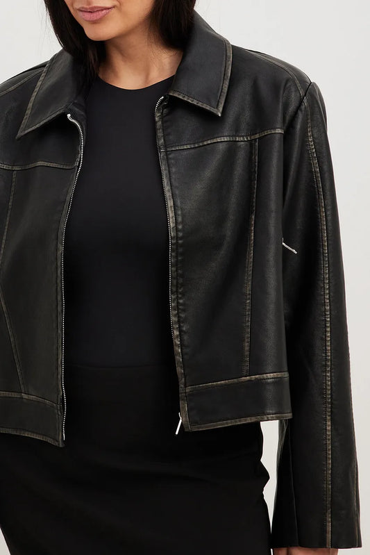 Washed Out Detailed Pu Jacket