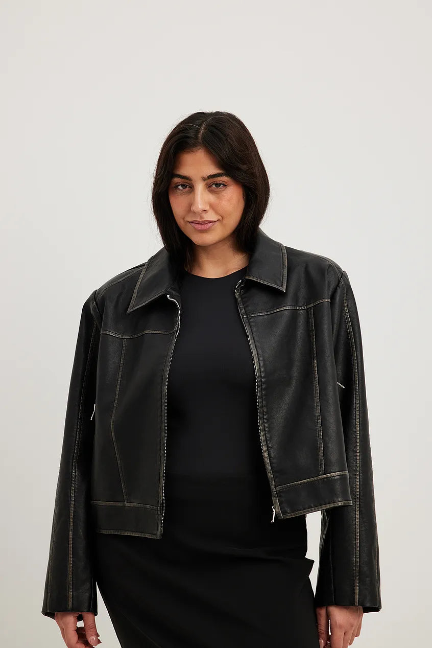 Washed Out Detailed Pu Jacket