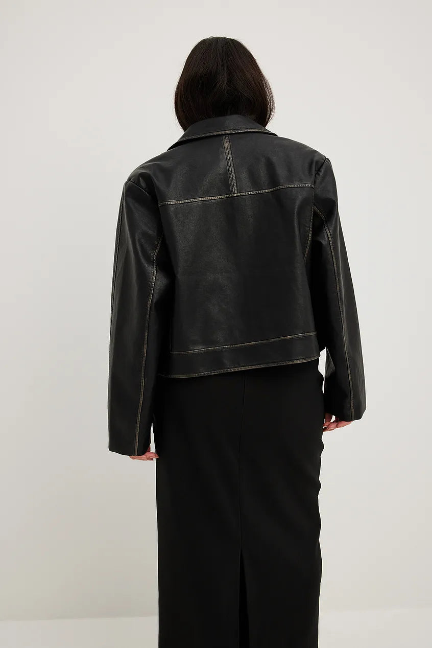 Washed Out Detailed Pu Jacket