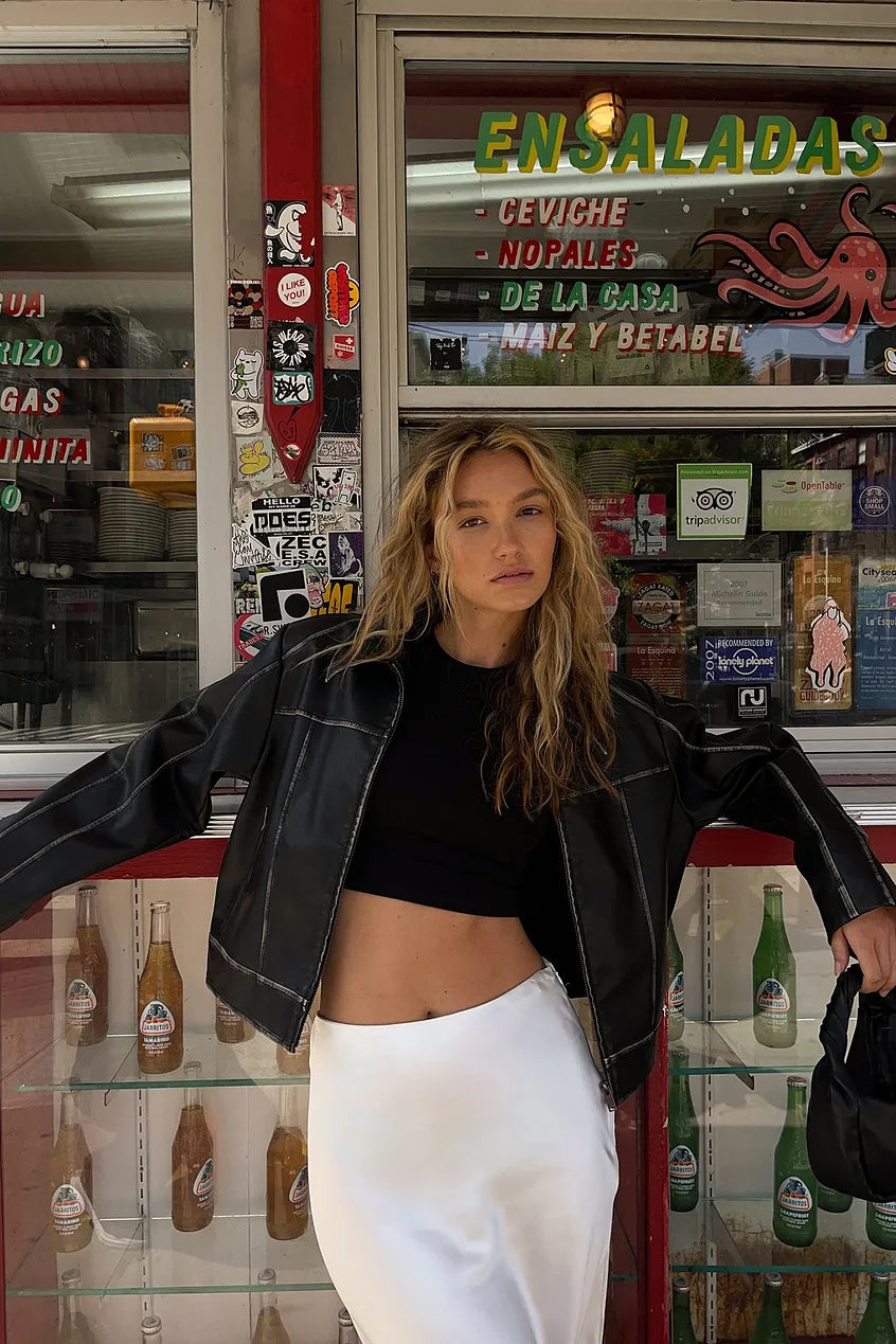 Washed Out Detailed Pu Jacket