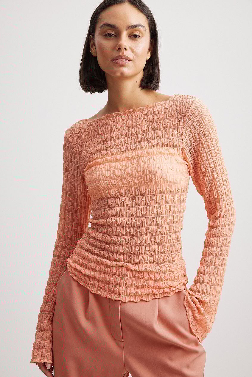 Wavy Structure Wide Sleeve Top