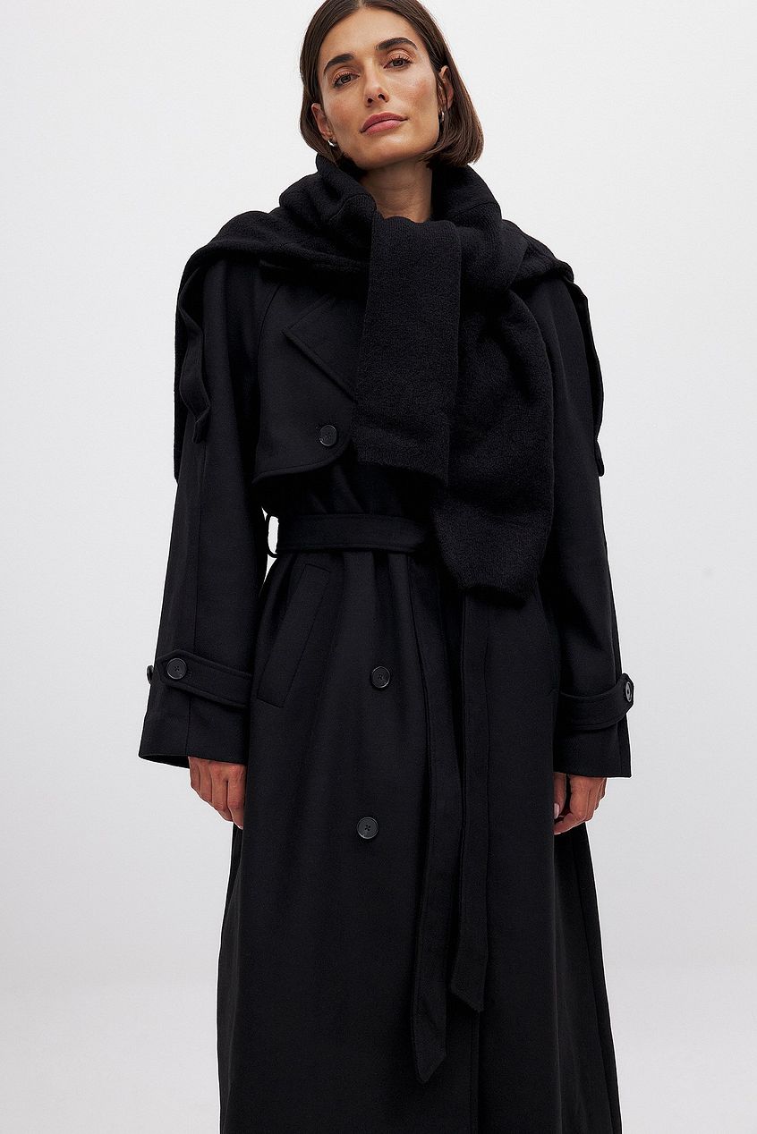 Wool Blend Raglan Coat- Black