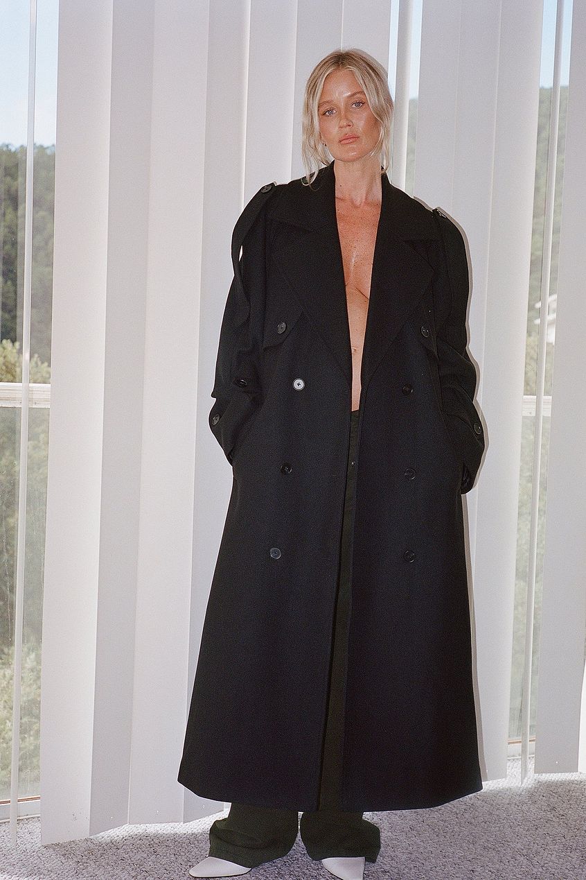 Wool Blend Raglan Coat- Black