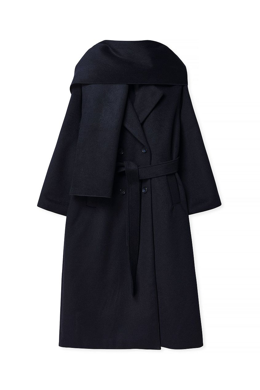Wool Blend Scarf Detail Coat