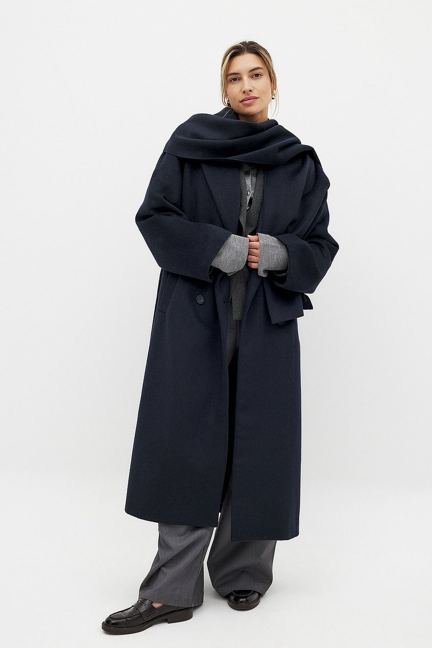 Wool Blend Scarf Detail Coat