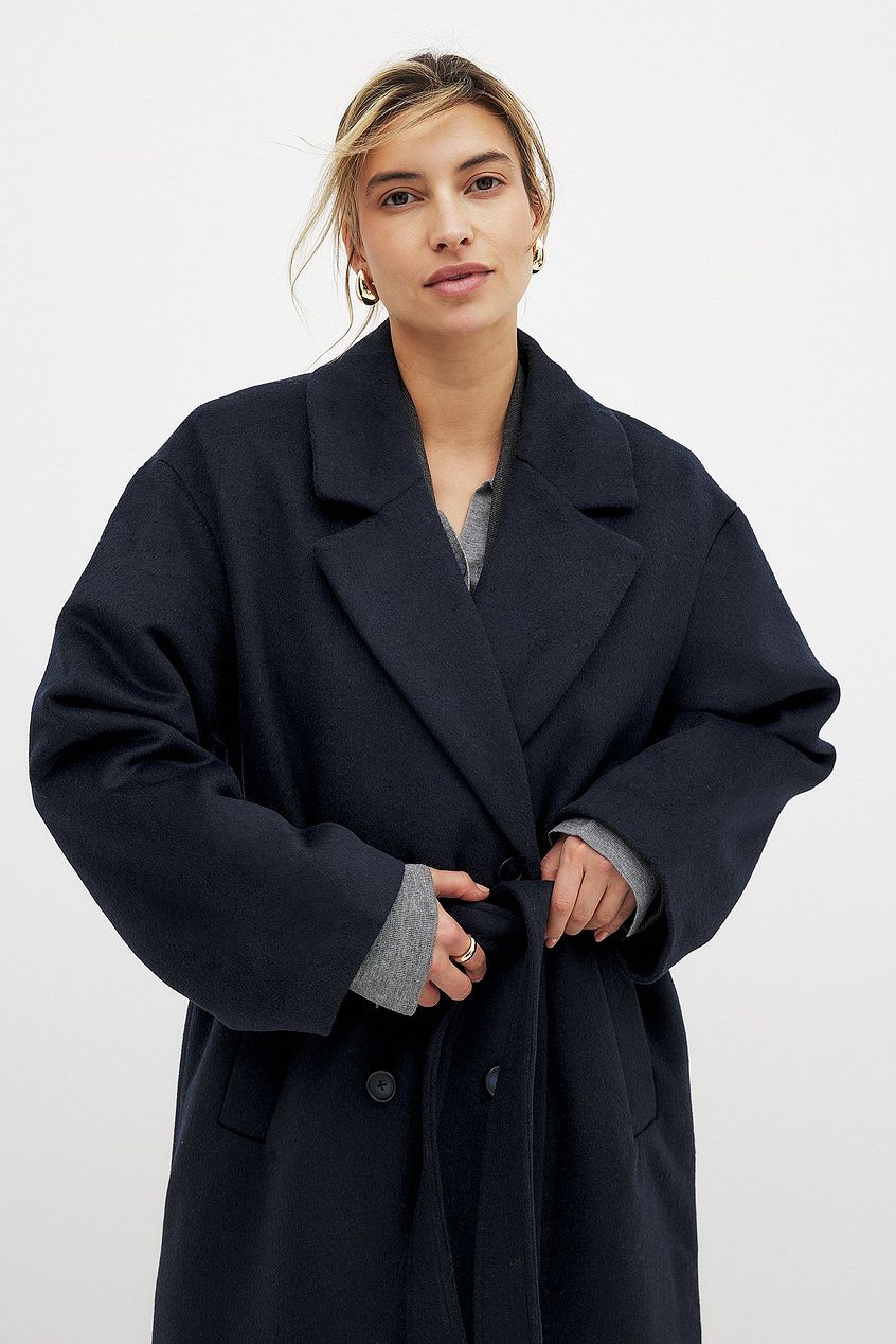 Wool Blend Scarf Detail Coat
