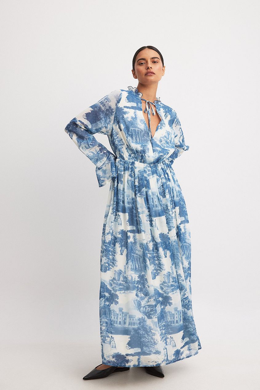 Woven V-neck Maxi Dress