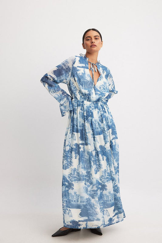 Woven V-neck Maxi Dress