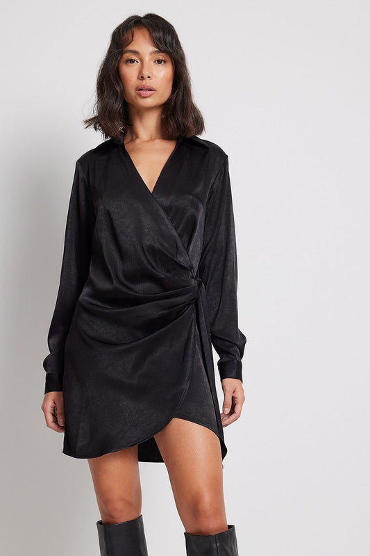 Wrap Satin Shirt Dress