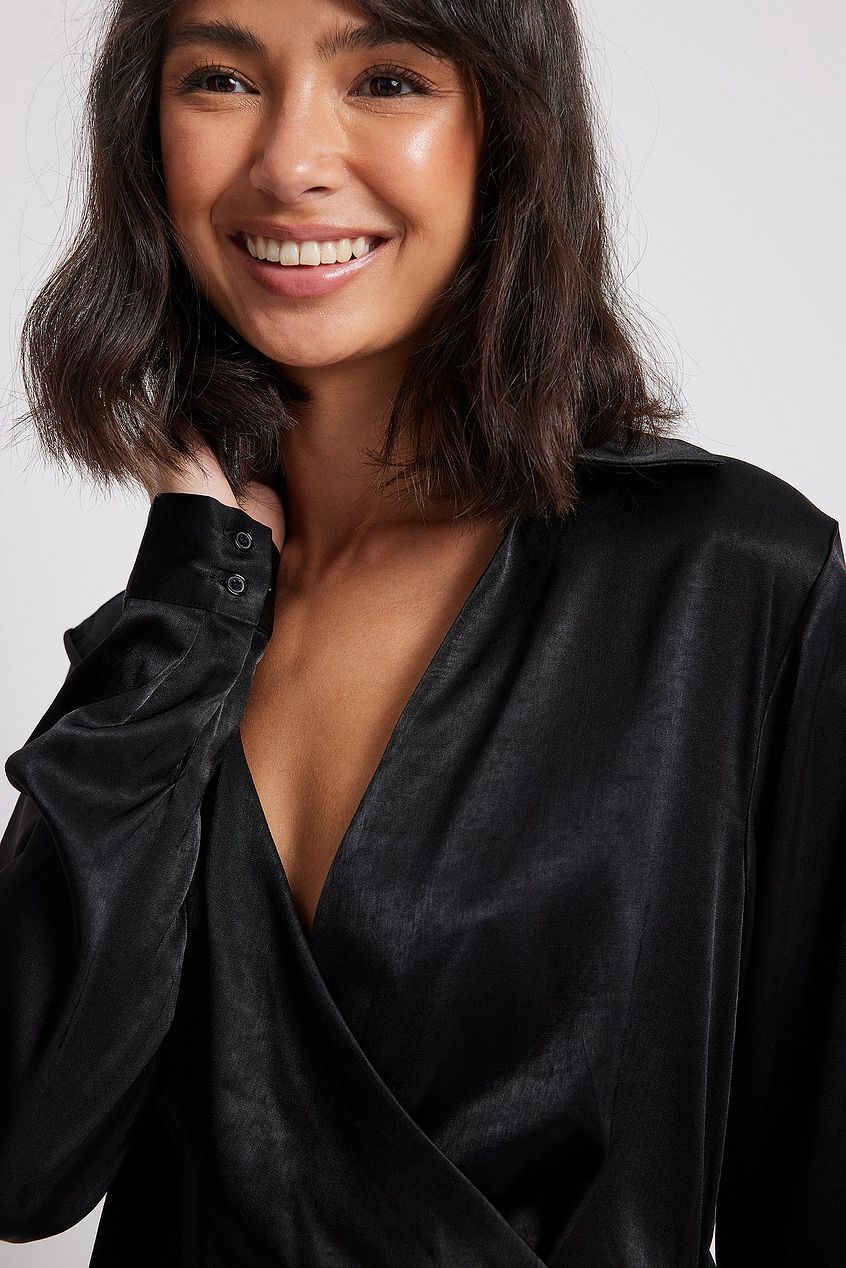 Wrap Satin Shirt Dress
