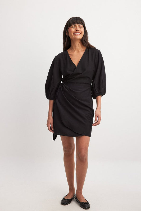 Wrapped Linen Mix Mini Dress