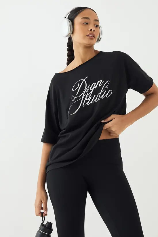 DSGN Studio Script Off The Shoulder Oversized T-Shirt