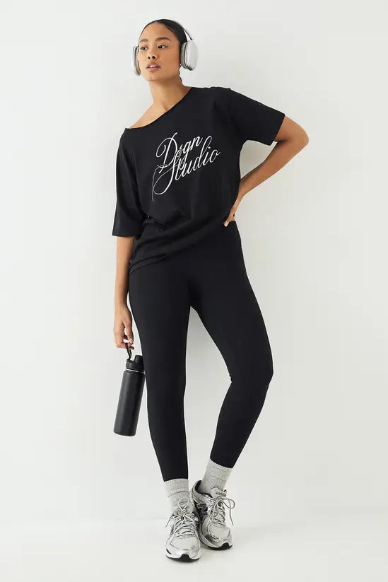 DSGN Studio Script Off The Shoulder Oversized T-Shirt