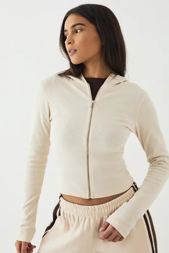 DSGN Studio Zip Through Hooded Rib Top