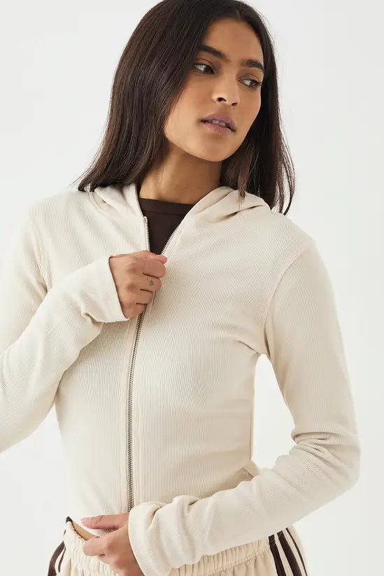 DSGN Studio Zip Through Hooded Rib Top
