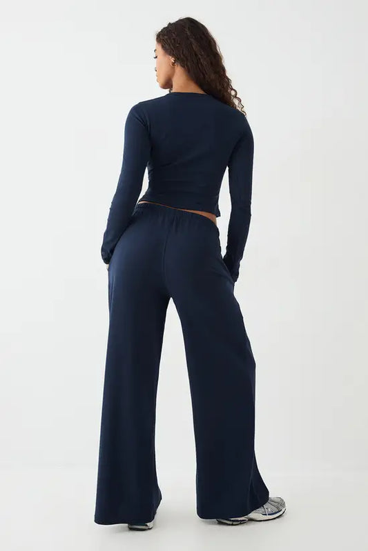 DSGN Studio Embroidered Rib Wide Leg Trouser