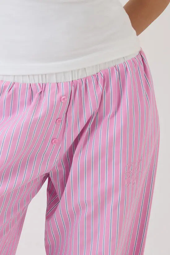 DSGN Studio DSGN Studio Henley Button Cotton Poplin Stripe Straight Leg Trouser
